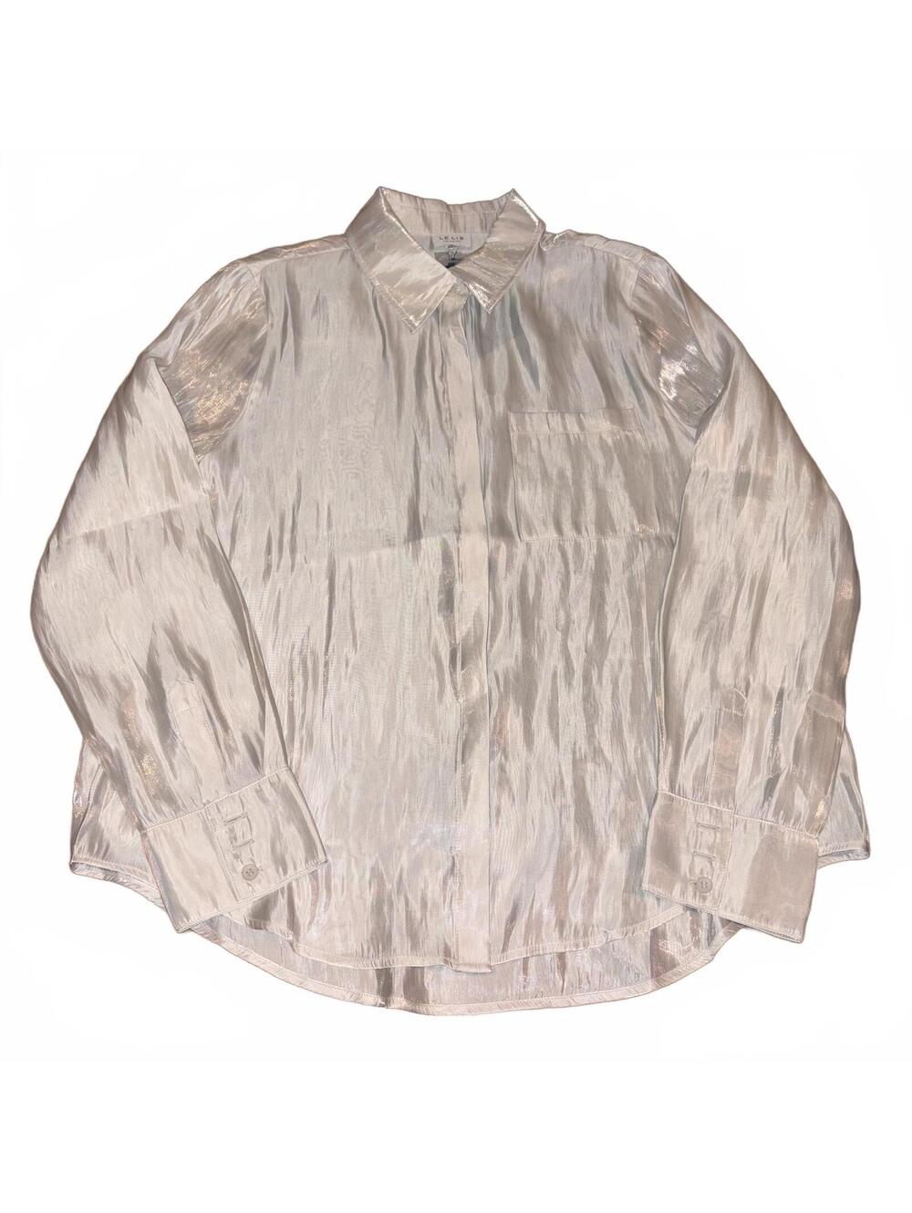 LE LIS COLLECTION Shiny Cream Sheer Shiny Button-Up Shirt Size Small NWT